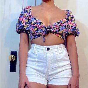Floral Puff Sleeve Crop Top